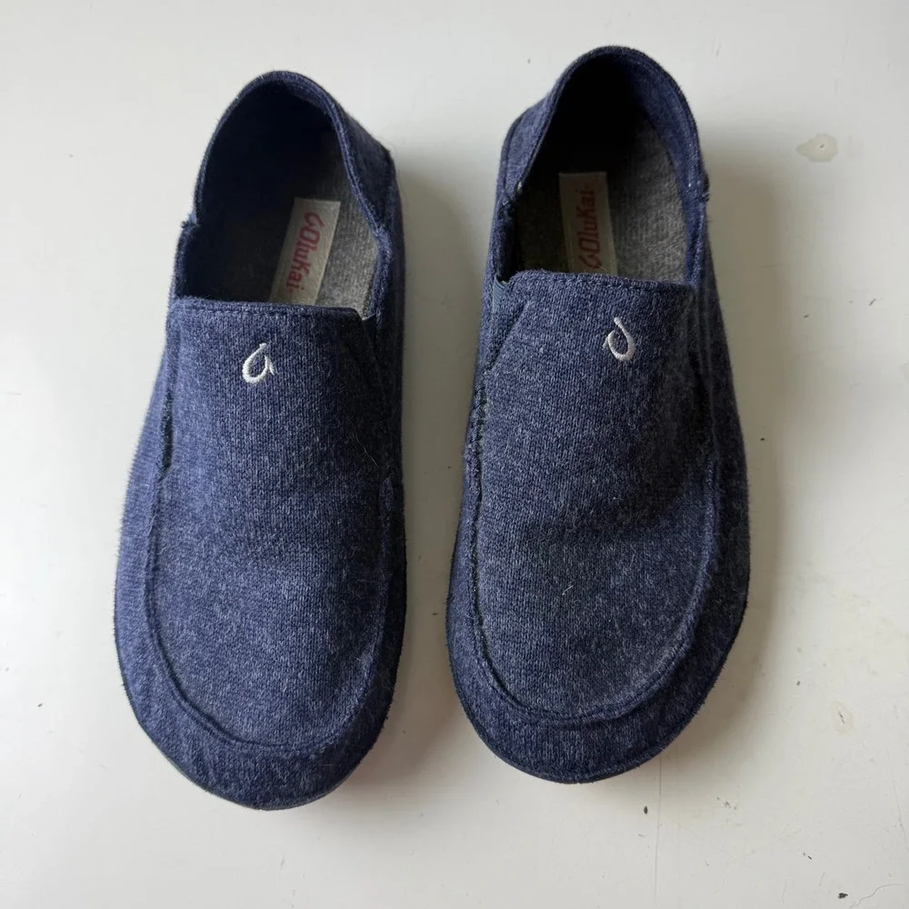 OluKai Moloa Hulu Mens Slippers Navy Blue Wool Blend Slip On Shoes 10411-DEDE 10
